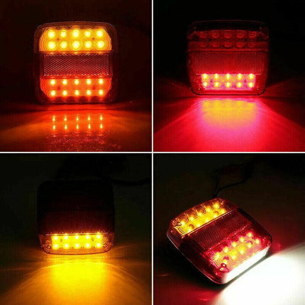 2X Square 26 LED Trailer Tail Lights Stop Brake Reverse Indicator Taillight Lamp - Aimall