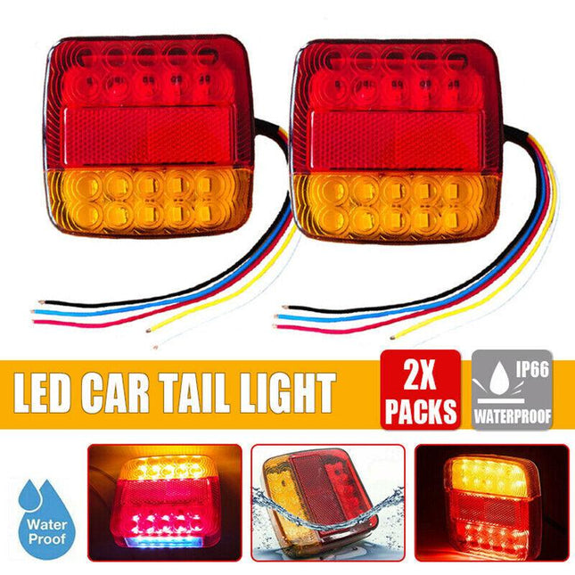 2X Square 26 LED Trailer Tail Lights Stop Brake Reverse Indicator Taillight Lamp - Aimall