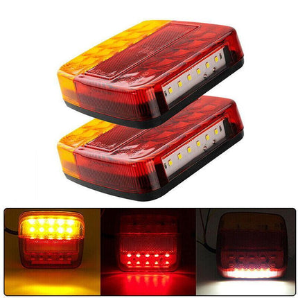 2X Square 26 LED Trailer Tail Lights Stop Brake Reverse Indicator Taillight Lamp - Aimall