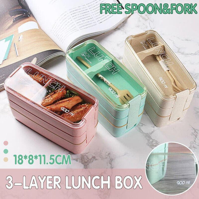 Bento Box 3-Layer Students Lunch Box Eco-Friendly 900ml Food Container AU Seller - Aimall