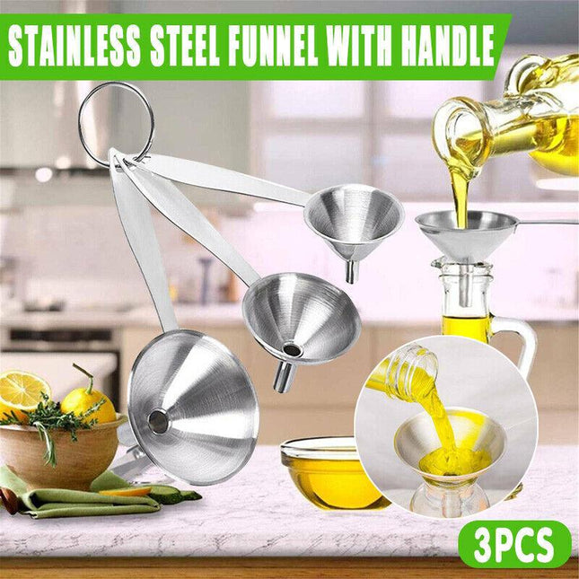 3Pcs Stainless Steel Specialist Funnel Hopper Filter Wide Mouth Canning Kitchen - Aimall
