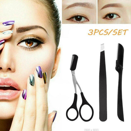 Eyebrow Razor Set Trimmer Shaver Scissors spooley Dermaplaning Tweezers AU - Aimall