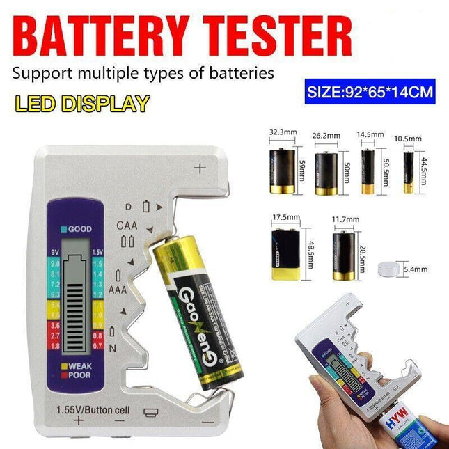 Universal Digital Battery Tester Checker C D N AAA AA 1.5V Button Cell Portable - Aimall