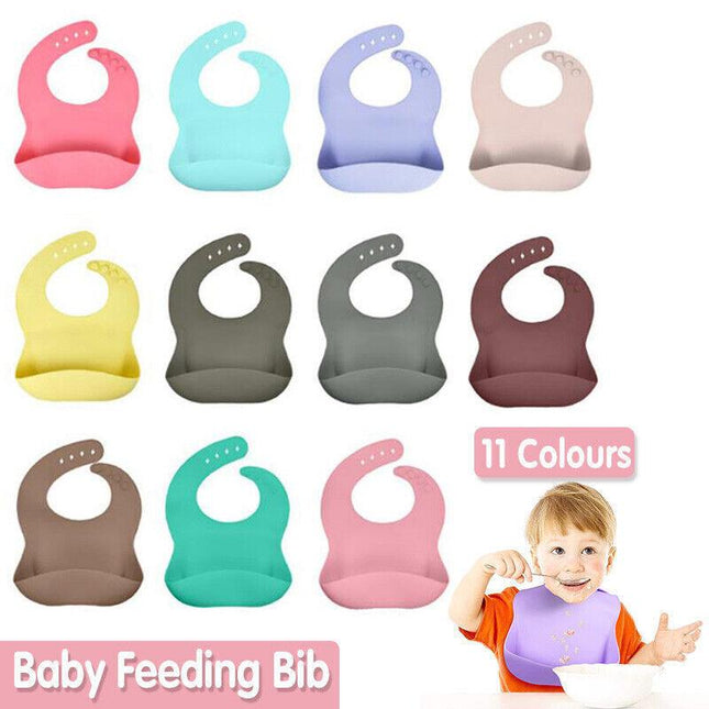 Baby Feeding Bib Apron Smock Silicon Waterproof Easy Clean 0-6 Toddler Kid Pouch - Aimall