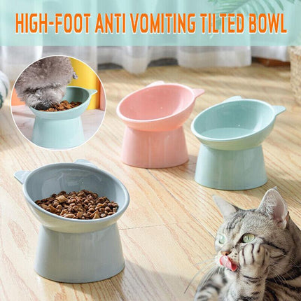 Elevated Pet Bowl Cat Dog Feeder Food Water High-foot Anti Vomiting Tilted Bowl - Aimall