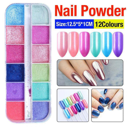 12 Grid Aurora Mermaid Unicorn Pearl Shimmer Mirror Chrome Effect Nail Powder AU - Aimall