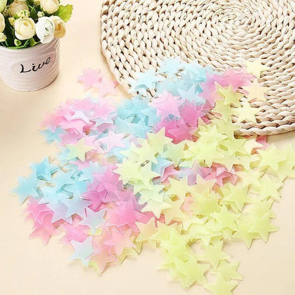 100 Pieces Glow In The Dark Stars Wall Stickers Luminous Stars Decal Kids Room - Aimall