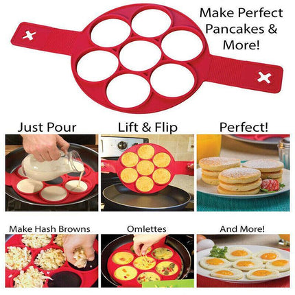 Silicone Non Stick Flipper Pancake Pan Perfect Breakfast Maker Egg Omelette Tool - Aimall