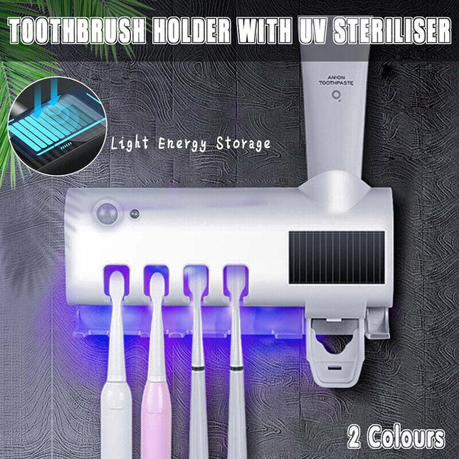 Toothbrush Holder With UV Steriliser Automatic Toothpaste Dispenser Squeezers - Aimall