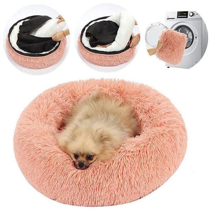 Dog Cat Pet Calming Bed Washable ZIPPER Cover Warm Soft Plush Round Sleeping AU - Aimall