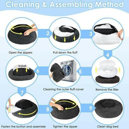 Dog Cat Pet Calming Bed Washable ZIPPER Cover Warm Soft Plush Round Sleeping AU - Aimall
