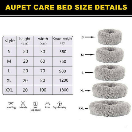 Dog Cat Pet Calming Bed Washable ZIPPER Cover Warm Soft Plush Round Sleeping AU - Aimall