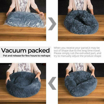 Dog Cat Pet Calming Bed Washable ZIPPER Cover Warm Soft Plush Round Sleeping AU - Aimall