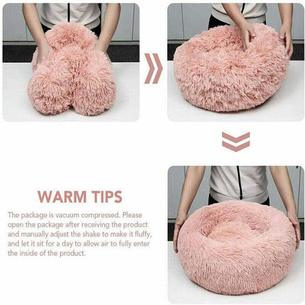 Dog Cat Pet Calming Bed Washable ZIPPER Cover Warm Soft Plush Round Sleeping AU - Aimall