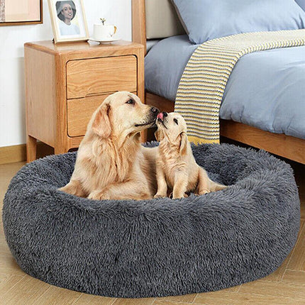 Dog Cat Pet Calming Bed Washable ZIPPER Cover Warm Soft Plush Round Sleeping AU - Aimall