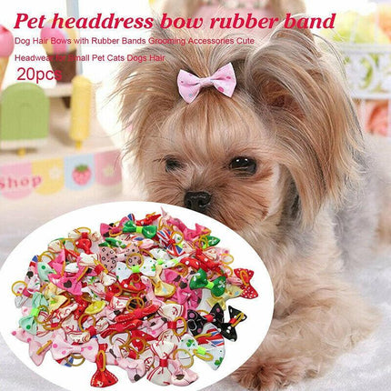 20PCS Pet Small Dog Hair Bows Rubber Bands Puppy Cat Grooming Accessory Set AU - Aimall