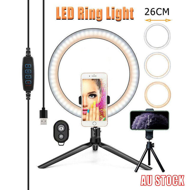 10”LED Ring Light Dimmable Lighting Phone Selfie Tripod Makeup Live Lamp AU - Aimall