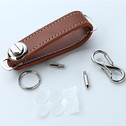 Men Leather Smart Key Holder Organizer Clip Compact Folder Keychain Black AU - Aimall