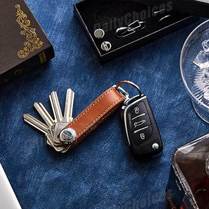 Men Leather Smart Key Holder Organizer Clip Compact Folder Keychain Black AU - Aimall