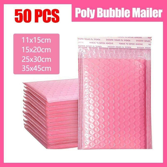 50PCS Poly Bubble Mailer Envelope Padded Bag Pink Cushioned Mailers 4 Sizes AU - Aimall