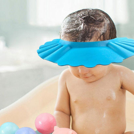 ADJUSTABLE BABY SHOWER CAP KIDS BATH SHAMPOO SHIELD WASH HAIR HAT EAR COVERS AU - Aimall