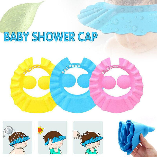 ADJUSTABLE BABY SHOWER CAP KIDS BATH SHAMPOO SHIELD WASH HAIR HAT EAR COVERS AU - Aimall