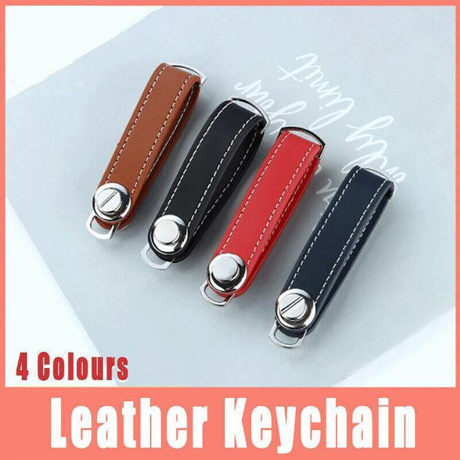 Men Leather Smart Key Holder Organizer Clip Compact Folder Keychain Black AU - Aimall