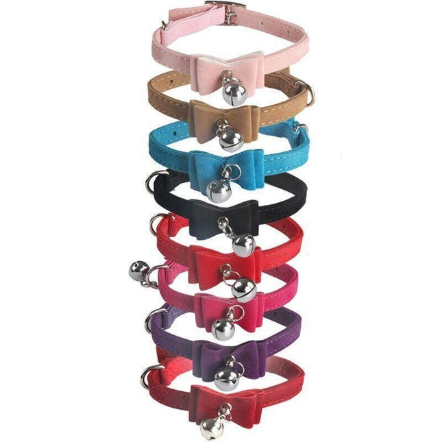 1× Cat Collar Kitten Pet Safety Adjustable Bow Bell Suede pink blue black red AU - Aimall