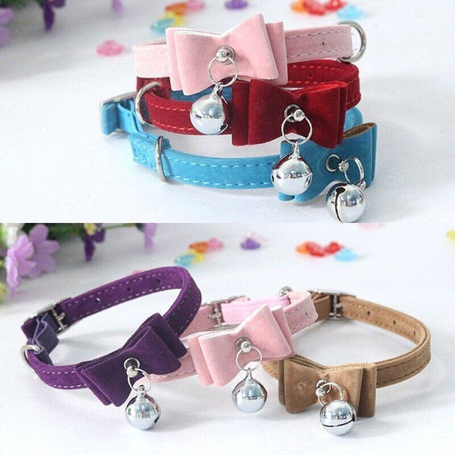 1× Cat Collar Kitten Pet Safety Adjustable Bow Bell Suede pink blue black red AU - Aimall