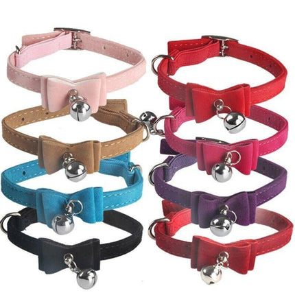 1× Cat Collar Kitten Pet Safety Adjustable Bow Bell Suede pink blue black red AU - Aimall