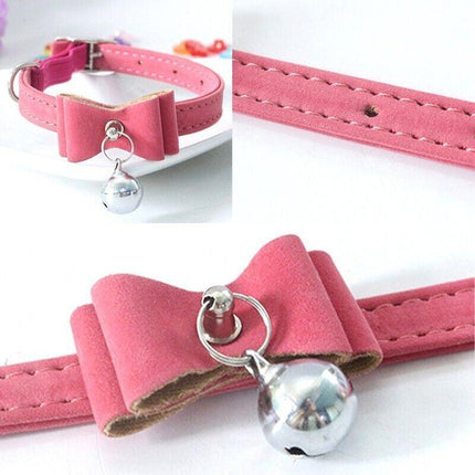 1× Cat Collar Kitten Pet Safety Adjustable Bow Bell Suede pink blue black red AU - Aimall
