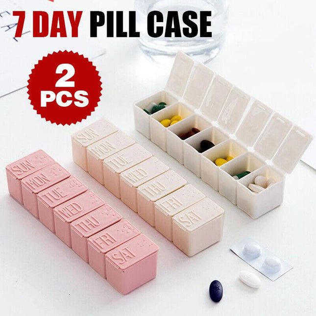 2X 7 Day Weekly Pill Box Medicine Tablet Organizer Dispenser Container Case - Aimall