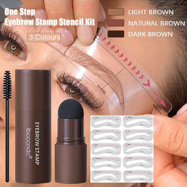 One Step Eyebrow Stamp Stencil Kit Perfect Shape Brow Powder Makeup Set Brown AU - Aimall