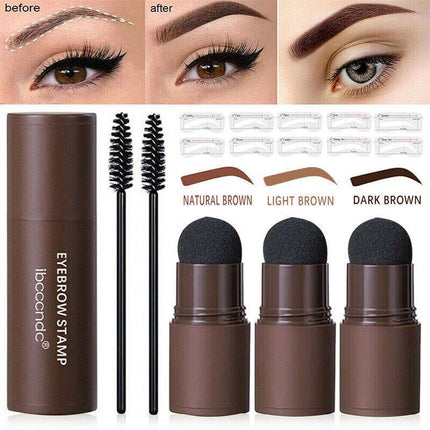 One Step Eyebrow Stamp Stencil Kit Perfect Shape Brow Powder Makeup Set Brown AU - Aimall