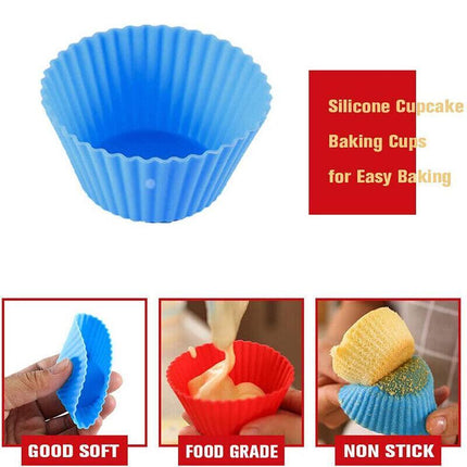 Colorful Silicone Muffin Cups filled with freshly baked muffins.