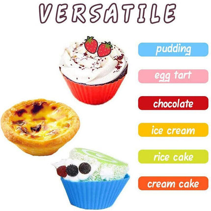 Colorful Silicone Muffin Cups filled with freshly baked muffins.