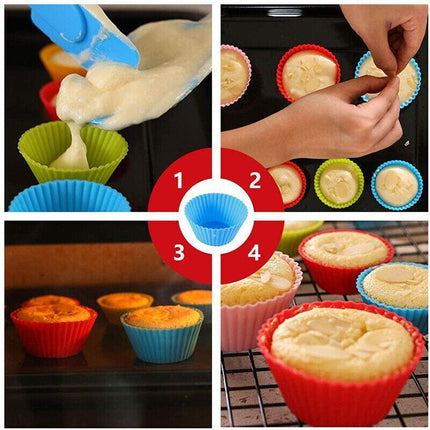 Colorful Silicone Muffin Cups filled with freshly baked muffins.