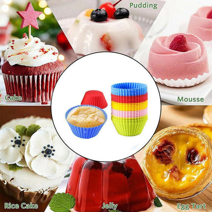 Colorful Silicone Muffin Cups filled with freshly baked muffins.