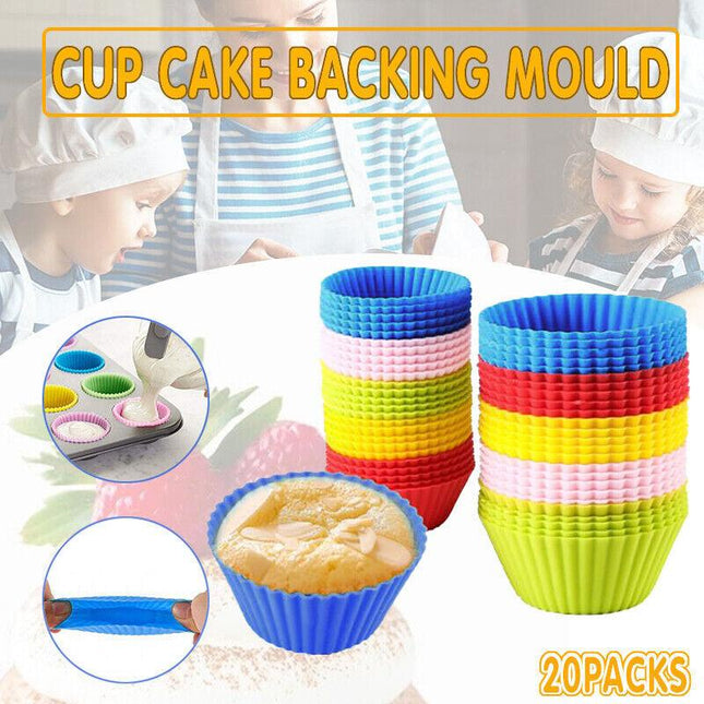 20x Round Cup Cake Silicone Baking Mould Cupcake Case DIY Bake Mold Muffin AU - Aimall