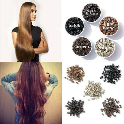 Hair Extension Micro Rings Beads 200 Silicone Lined MicroBeads 5mm x 3mm Links - Aimall