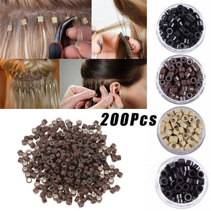 Hair Extension Micro Rings Beads 200 Silicone Lined MicroBeads 5mm x 3mm Links - Aimall