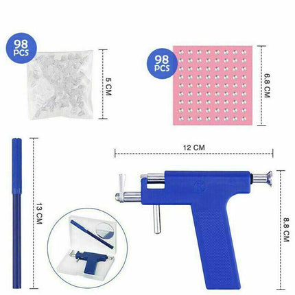 Professional Steel Ear Nose Navel Body Piercing Gun With 98pcs Studs Tool Kit AU - Aimall