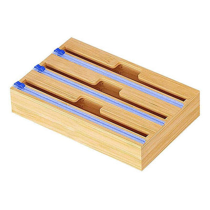 Bamboo Food Wrap Dispenser Cutter Foil Cling Film Storage Holder Box Kitchen AU - Aimall