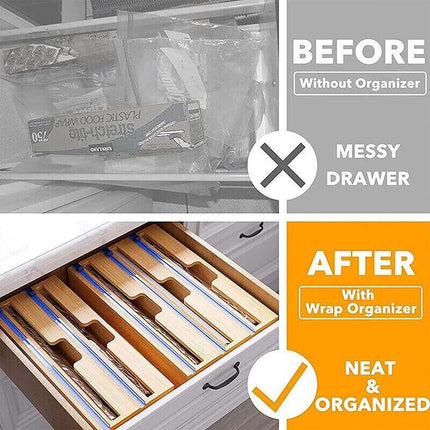 Bamboo Food Wrap Dispenser Cutter Foil Cling Film Storage Holder Box Kitchen AU - Aimall