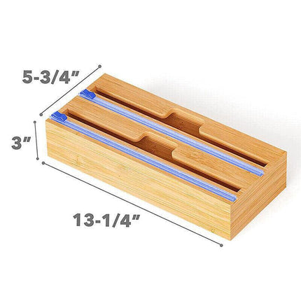 Bamboo Food Wrap Dispenser Cutter Foil Cling Film Storage Holder Box Kitchen AU - Aimall