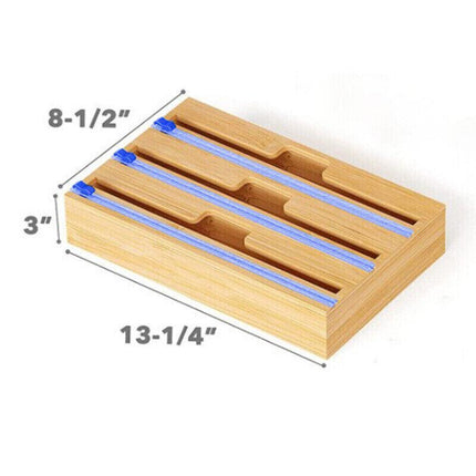 Bamboo Food Wrap Dispenser Cutter Foil Cling Film Storage Holder Box Kitchen AU - Aimall