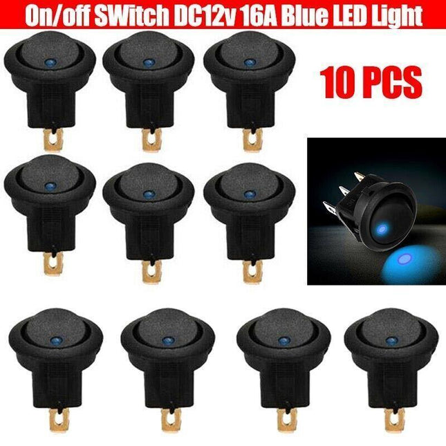 10x Blue Light LED 12V Car Boat Truck Round Rocker Toggle ON/OFF Round Switch AU - Aimall