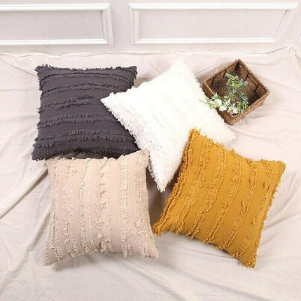 Boho Tassel Fringe Striped Cushion Cover Soft Home Decor Sofa Throw Pillow Case - Aimall