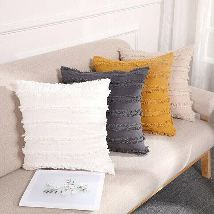 Boho Tassel Fringe Striped Cushion Cover Soft Home Decor Sofa Throw Pillow Case - Aimall