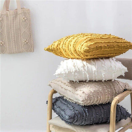 Boho Tassel Fringe Striped Cushion Cover Soft Home Decor Sofa Throw Pillow Case - Aimall